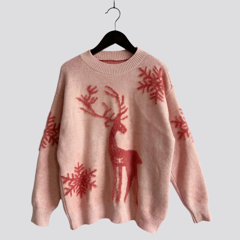 Women's Fashion Round Neck Long Sleeve Knitted Christmas Sweater