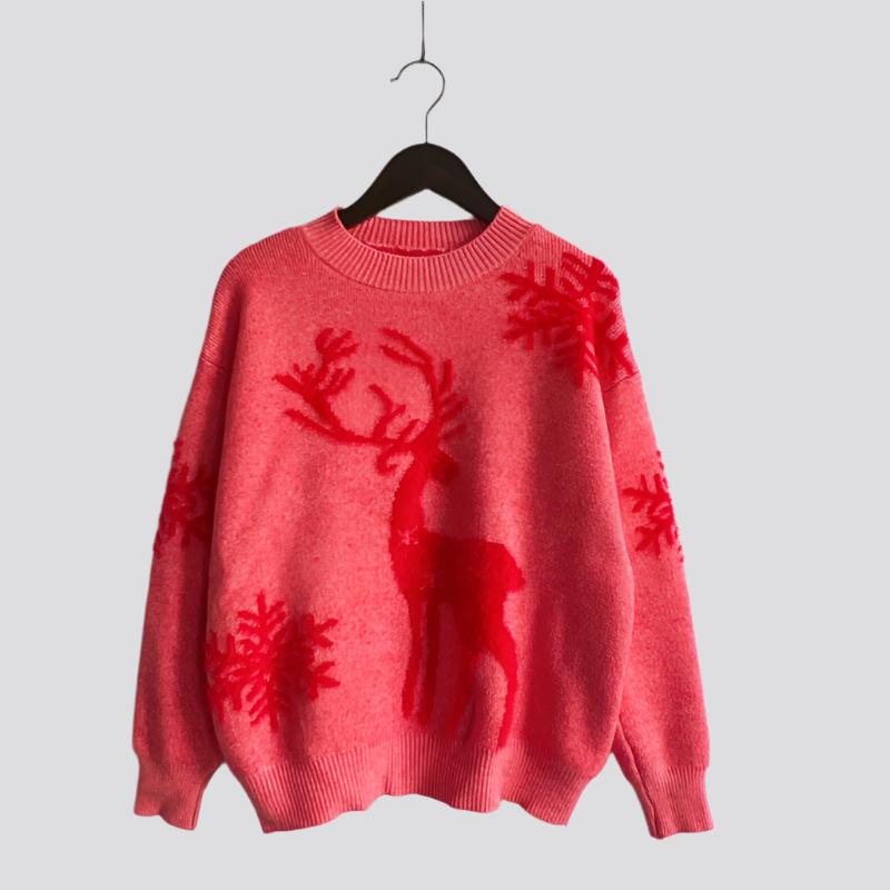 Women's Fashion Round Neck Long Sleeve Knitted Christmas Sweater