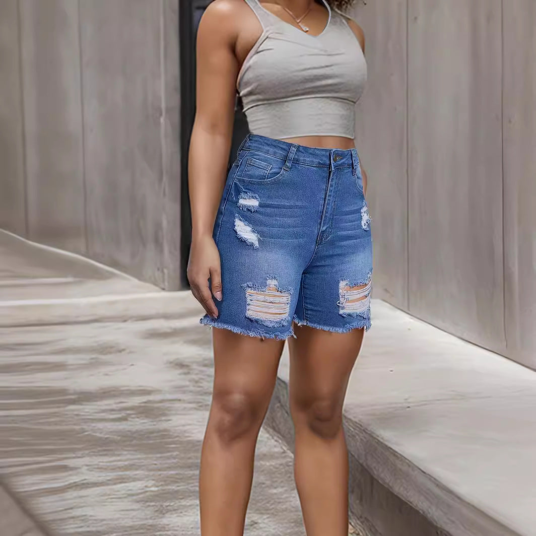 Denim With Hole Shorts For Women