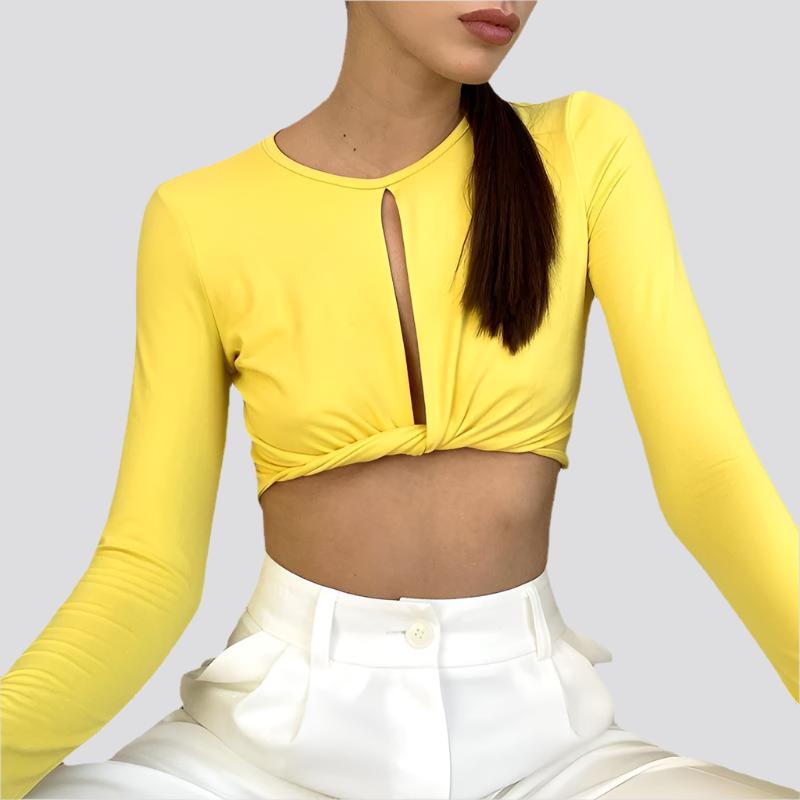 Slim-fit Crop-top Women's Round Neck Hollow Out