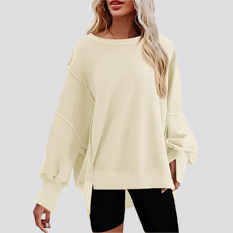 Pullover Sweatshirt Loose Round Neck Side Slit Long Sleeve Sports Sweatshirt For Women Tops