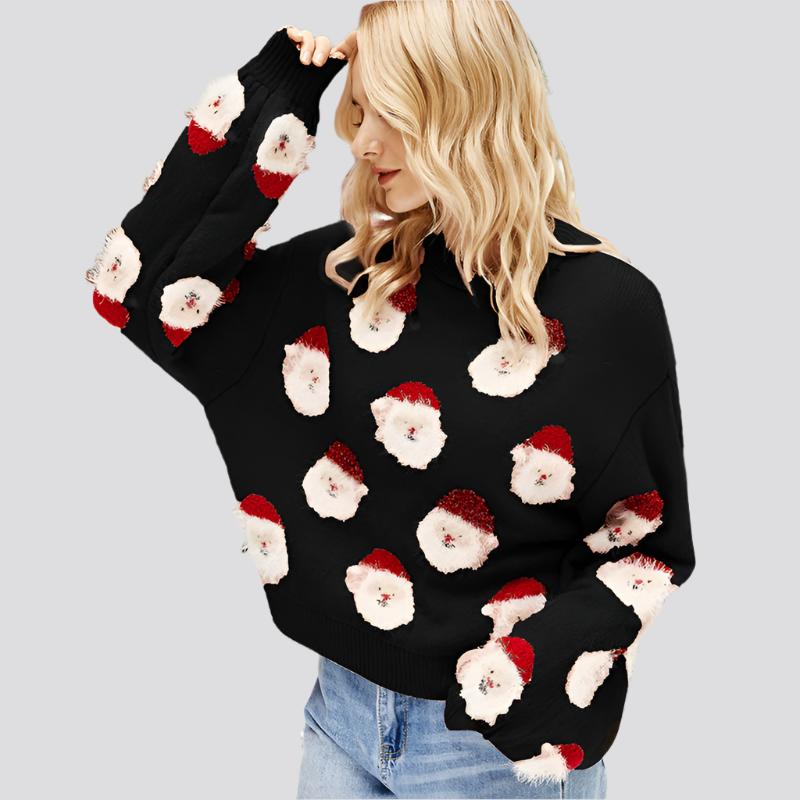 Christmas Sweater Women Cute Cartoon Santa Print Knit Sweater Winter Tops