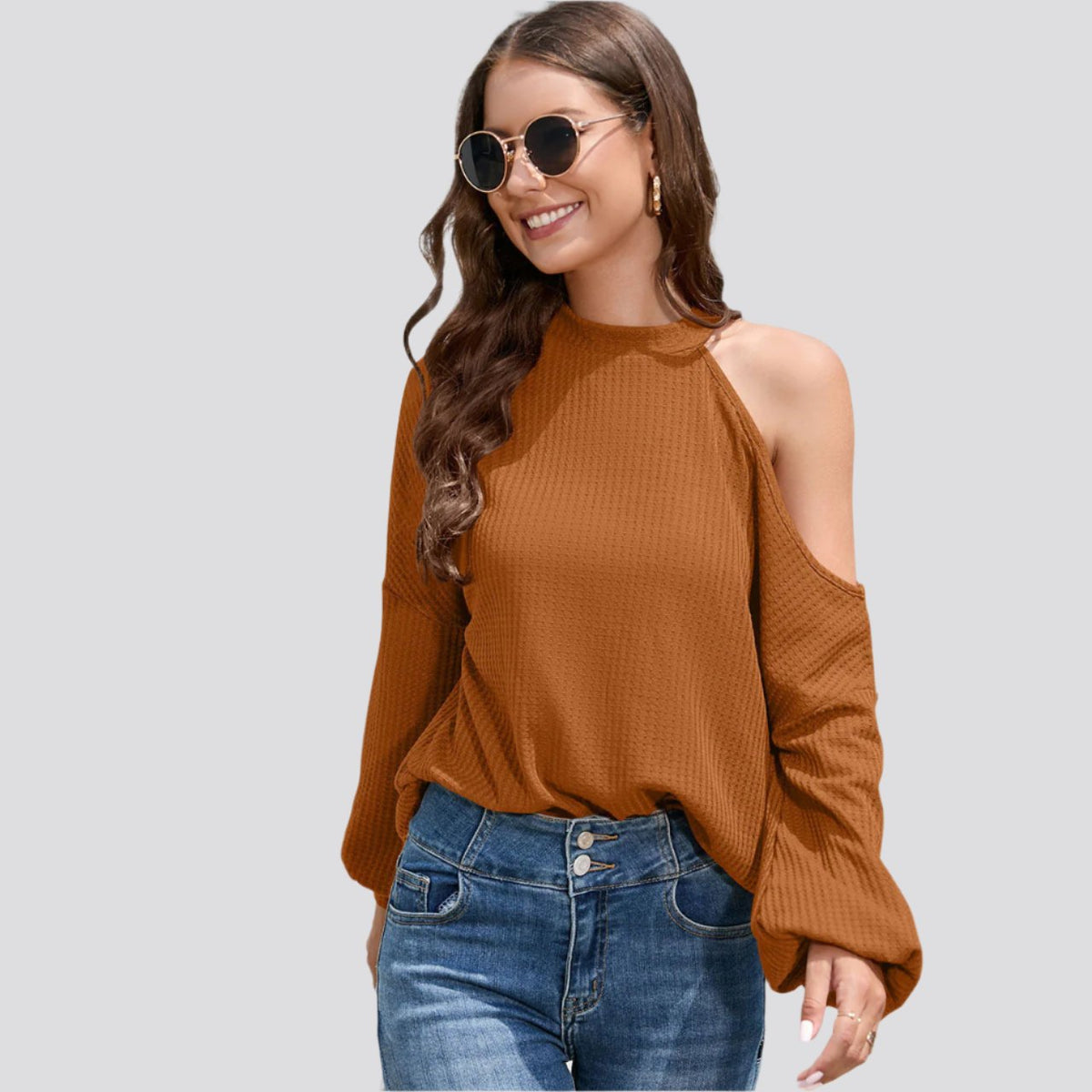 Off-the-shoulder Long Sleeve Crew Neck T-shirt Top Women