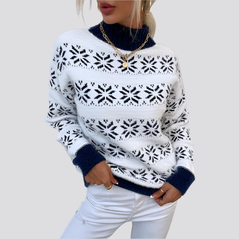 Half High Neck Christmas Snowflake Sweater Blouse