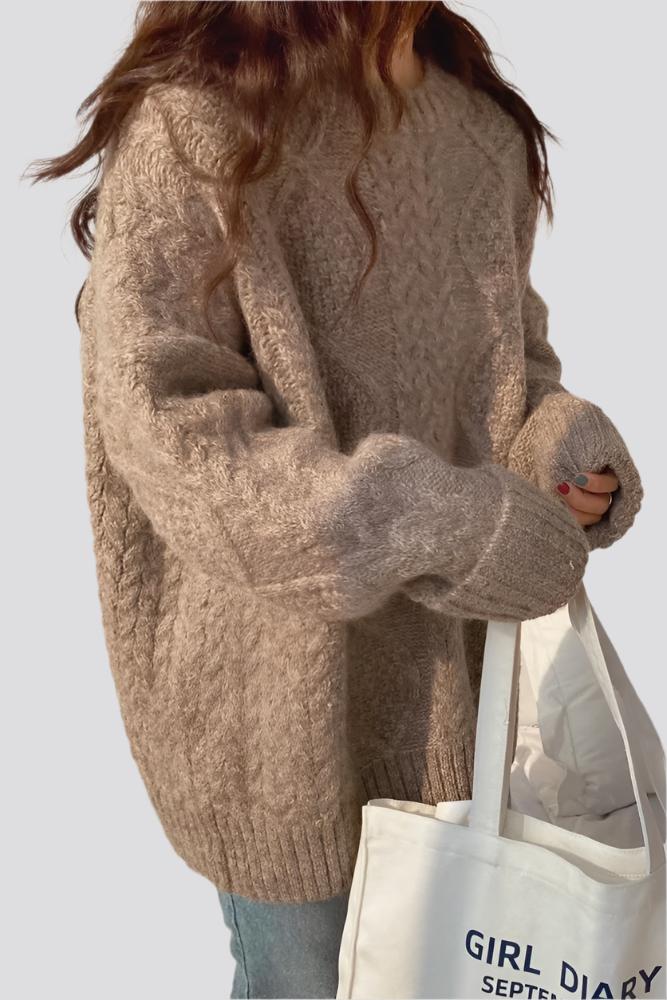 Mohair Sweater For Women For Autumn And Winter Outer Wear Thickened Loose Cozy Style Pullover Mid-length Twist Knitted Sweater