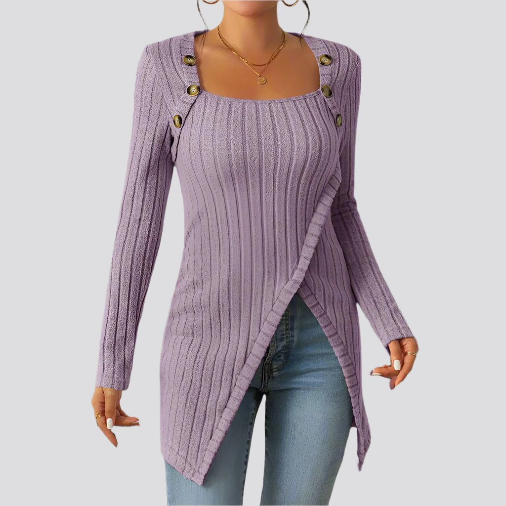 Woman Square-neck Off-shoulder Slit Sweater