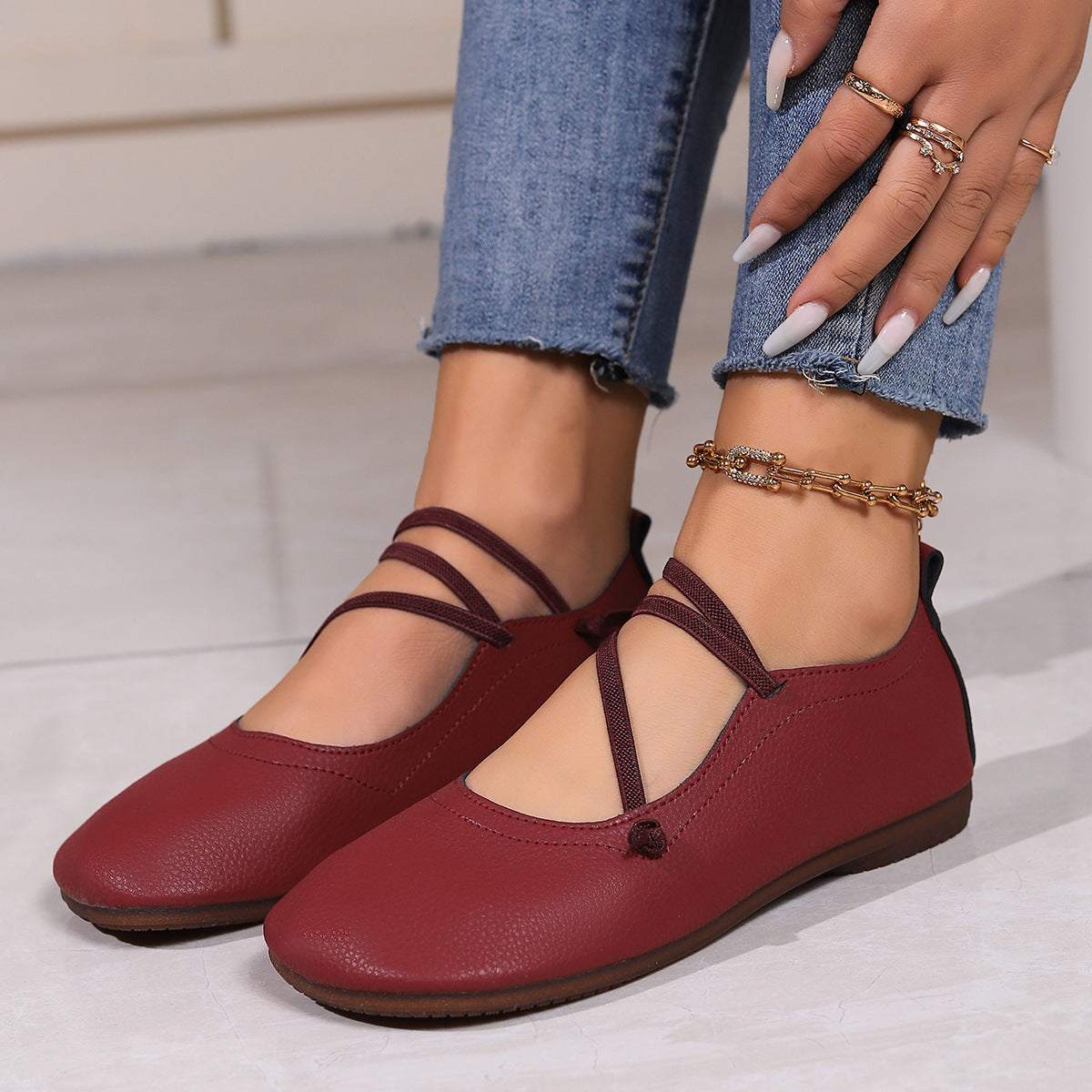 Fashion Square Toe Flats Shoes Shallow Slip-on  Loafers Casual Cozy Shoes