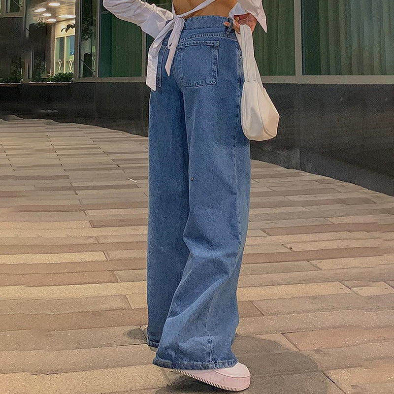 Low Waist Fashion Retro Straight Street Denim Trousers