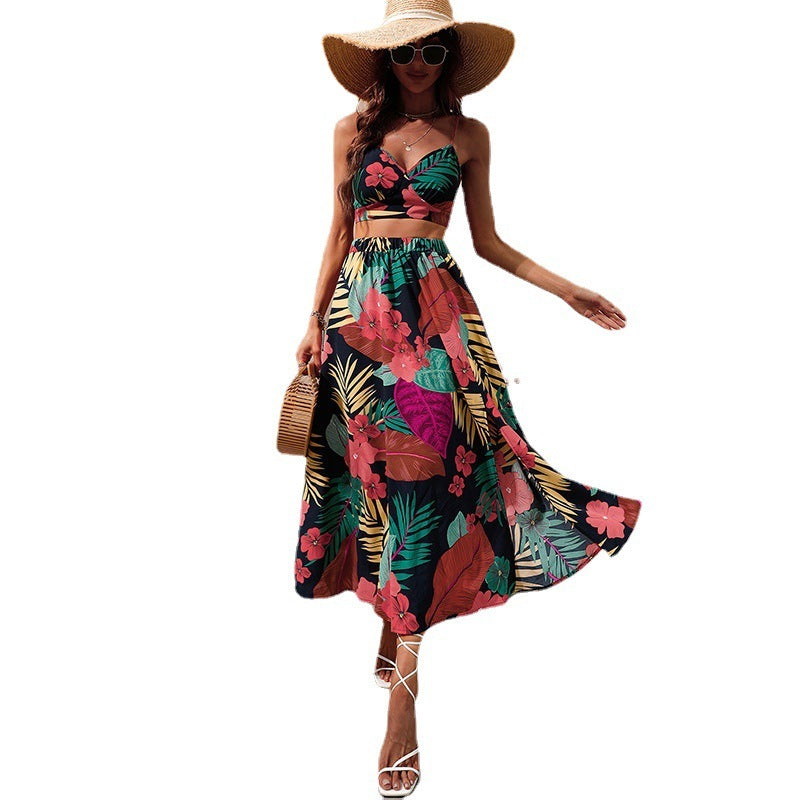 Women's Fashion Casual Print Halter Long Dress