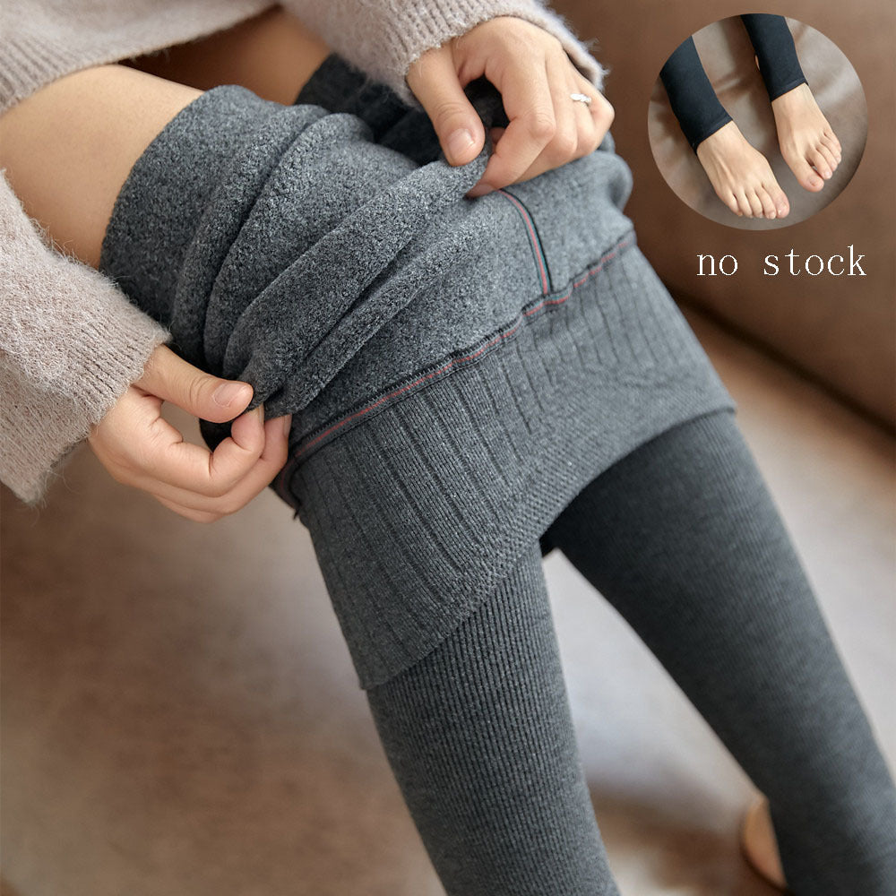 High Waist Stripes Leggings Winter Warm Thick High Stretch Imitation-cashmere Trousers Skinny Fitness Woman Pants