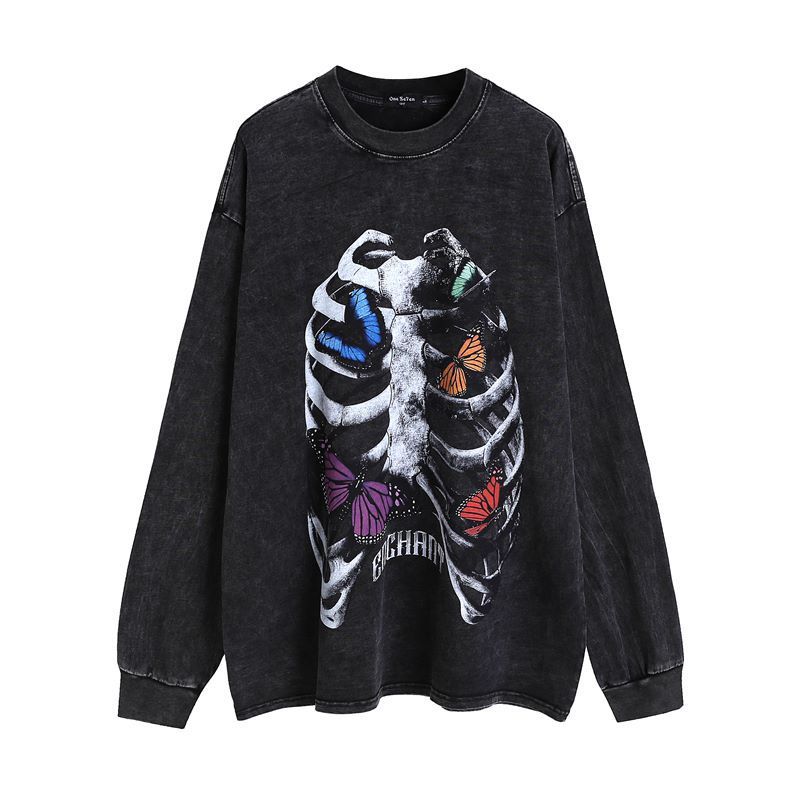 American High Street Retro Graffiti Long Sleeve Vintage Bottoming T-shirt For Men