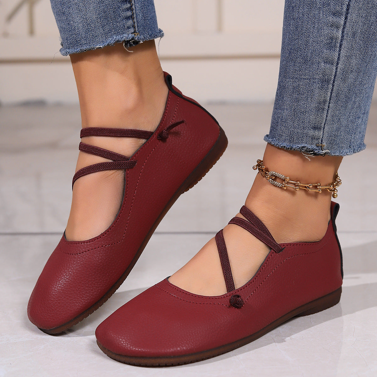 Fashion Square Toe Flats Shoes Shallow Slip-on  Loafers Casual Cozy Shoes