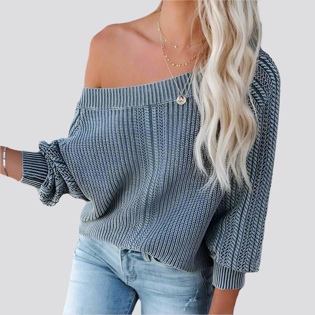 Solid Color Loose V-neck Lantern Sleeve Long Sleeve Sweater