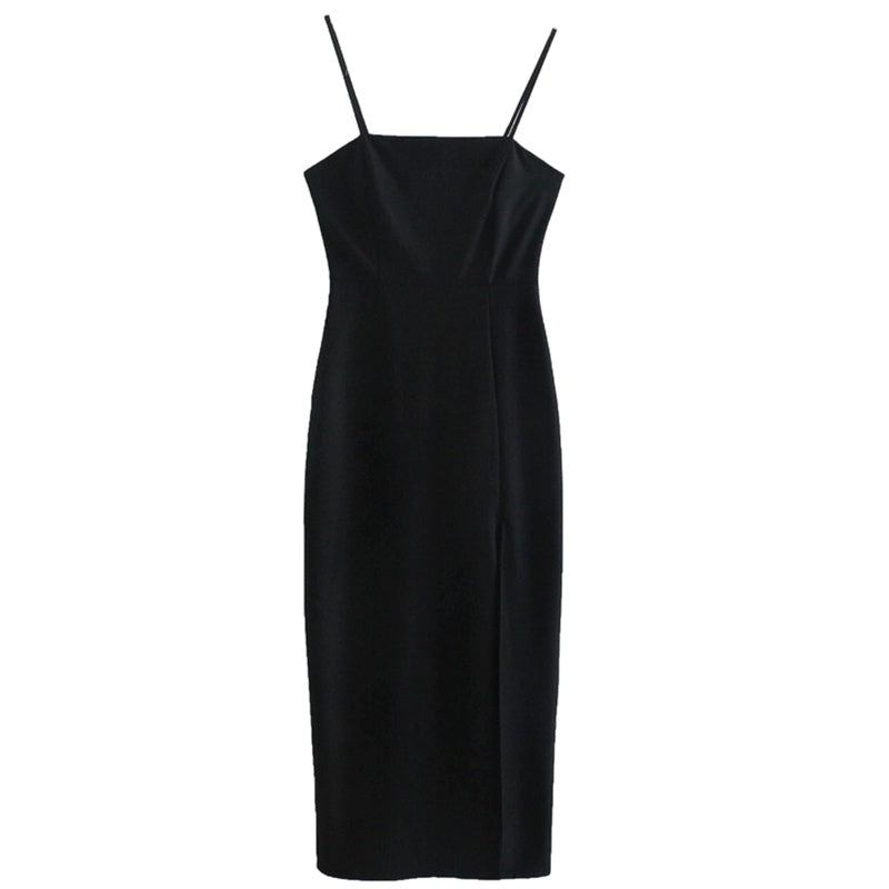 Slim Fit Black Slip Dress Midi