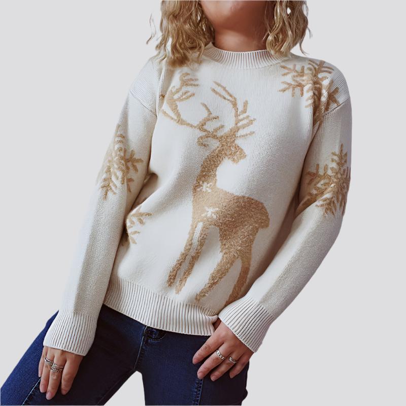 Women's Fashion Round Neck Long Sleeve Knitted Christmas Sweater