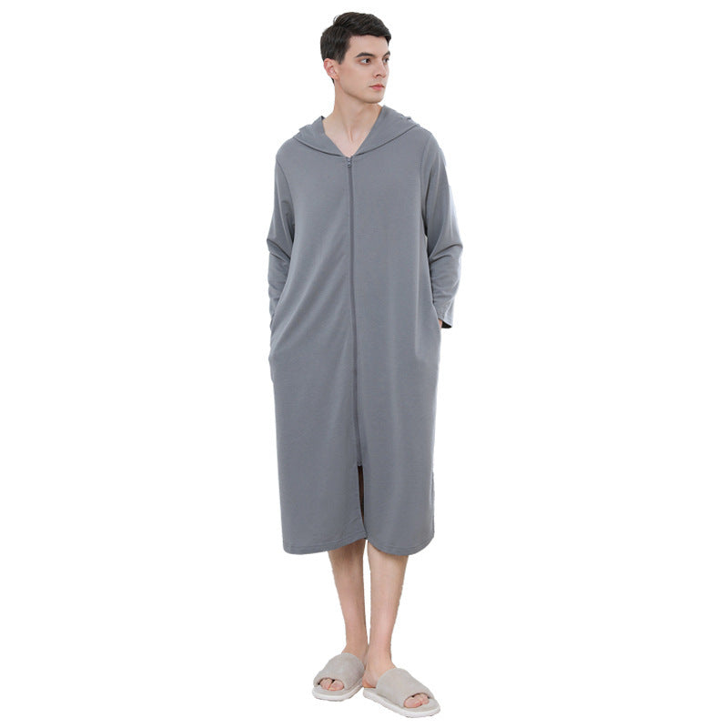 Zipper Bathrobe Couple Hooded Nightgown Thin Pajamas