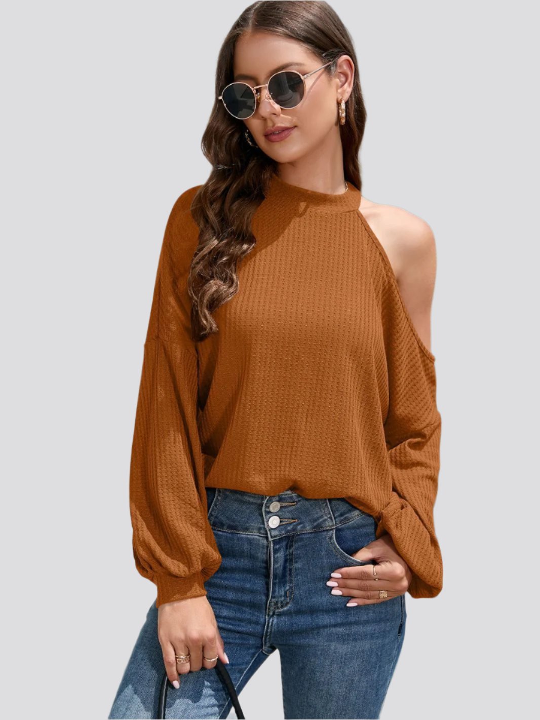 Off-the-shoulder Long Sleeve Crew Neck T-shirt Top Women