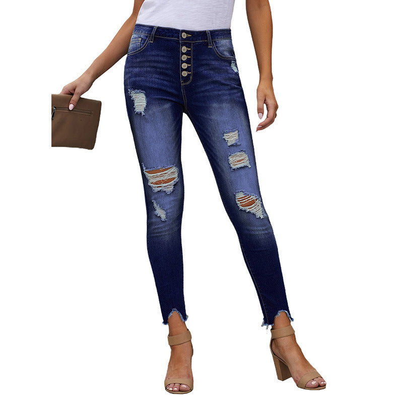 Women Hand Worn High Rise Cropped Jeans