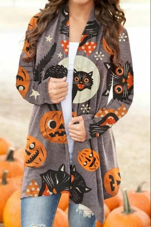 Halloween Digital Printing Casual Cardigan Jacket Women