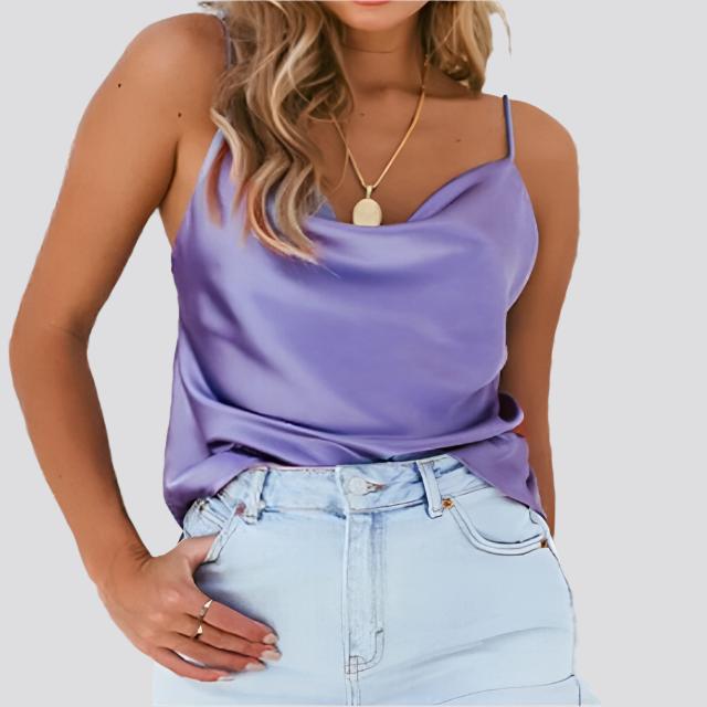 Silky Satin Camisole Sleeveless Purple Black Tank Top Clever