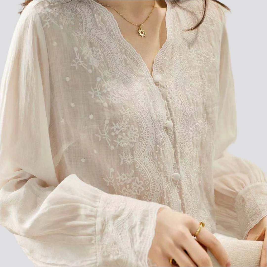 Fashion New V-neck Retro Cotton And Linen Inner And Outer Wear Shirt Women