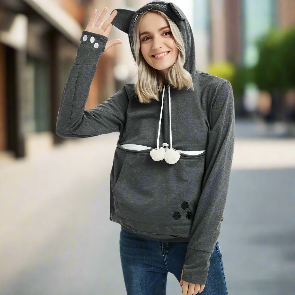 Cute Hoodies Pullover Sweatshirts With Pet Pocket For Cat Clothes Winter Women