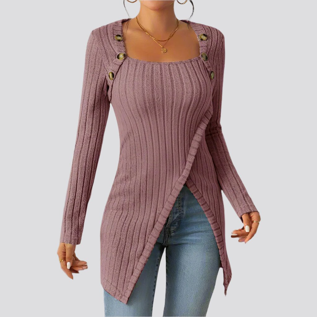 Woman Square-neck Off-shoulder Slit Sweater