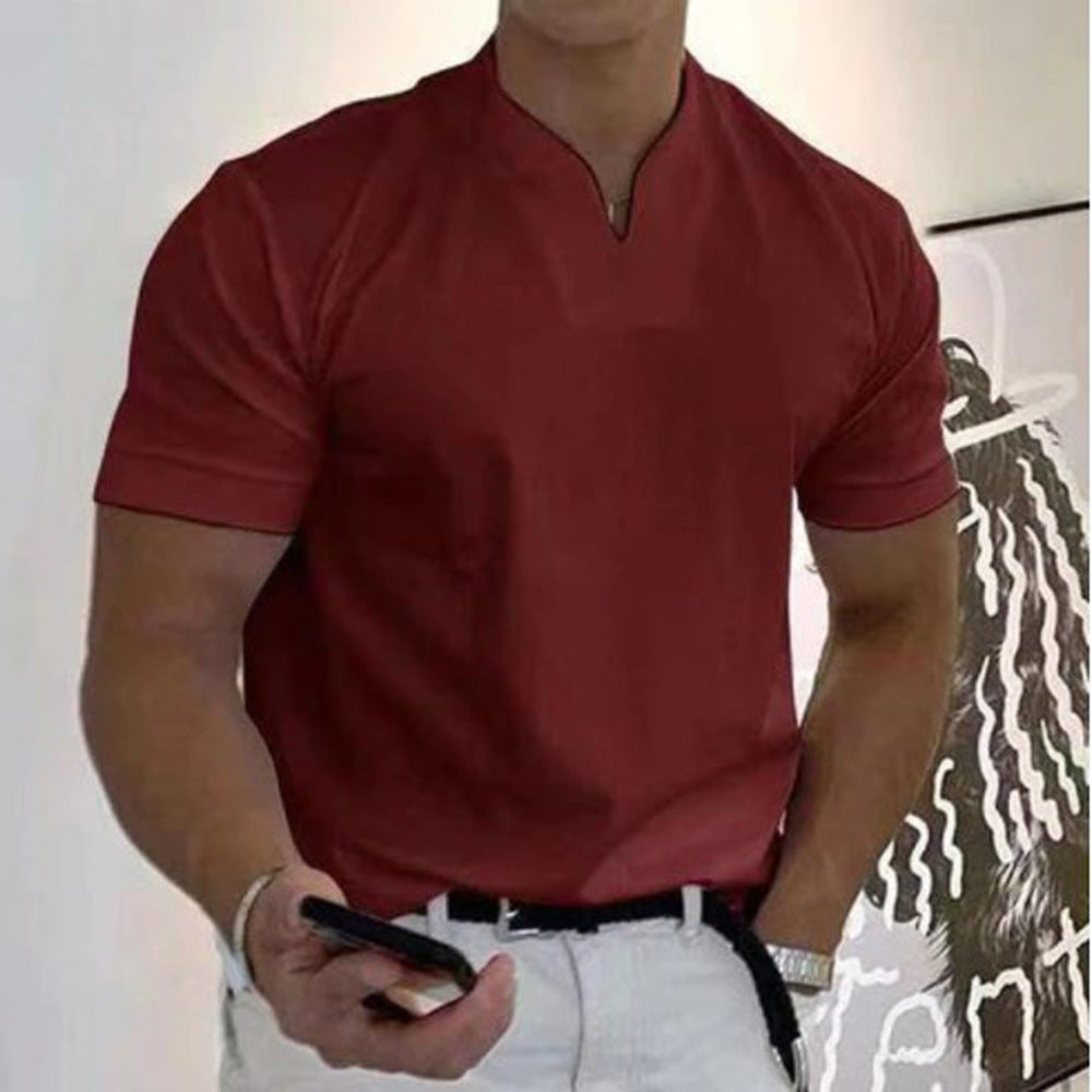 Summer Short Sleeve Shirt Men Fitness Plus Size Sports T-Shirt Elastic Cotton Pocket