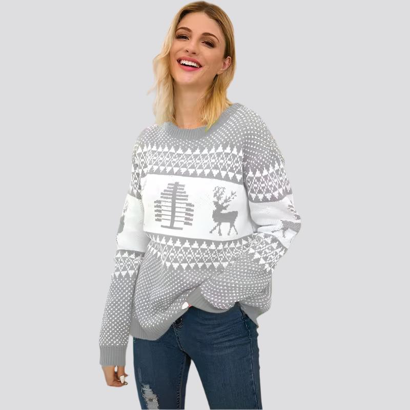 Christmas Sweater Cute Elk Geometric Print Knitted Sweater Woemen Winter Tops Clothes