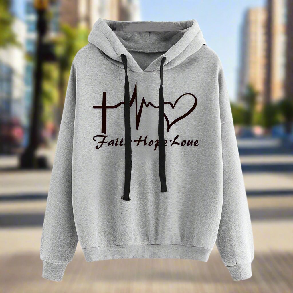 Heart Print Hoodie Sweatshirt Pullover Tops Women Long Sleeve Sports Clothes