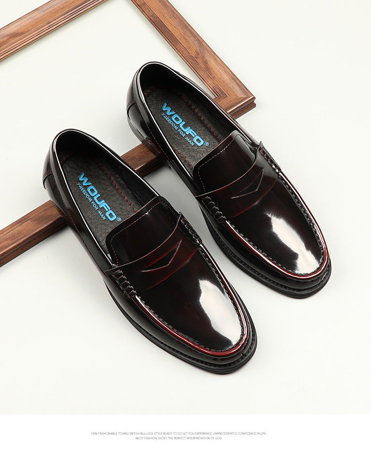 Korean Style One-foot Patent Leather Round Toe Loafers Commuter Shoes