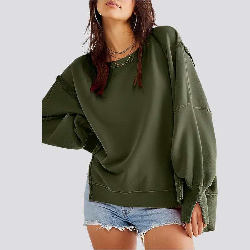 Pullover Sweatshirt Loose Round Neck Side Slit Long Sleeve Sports Sweatshirt For Women Tops