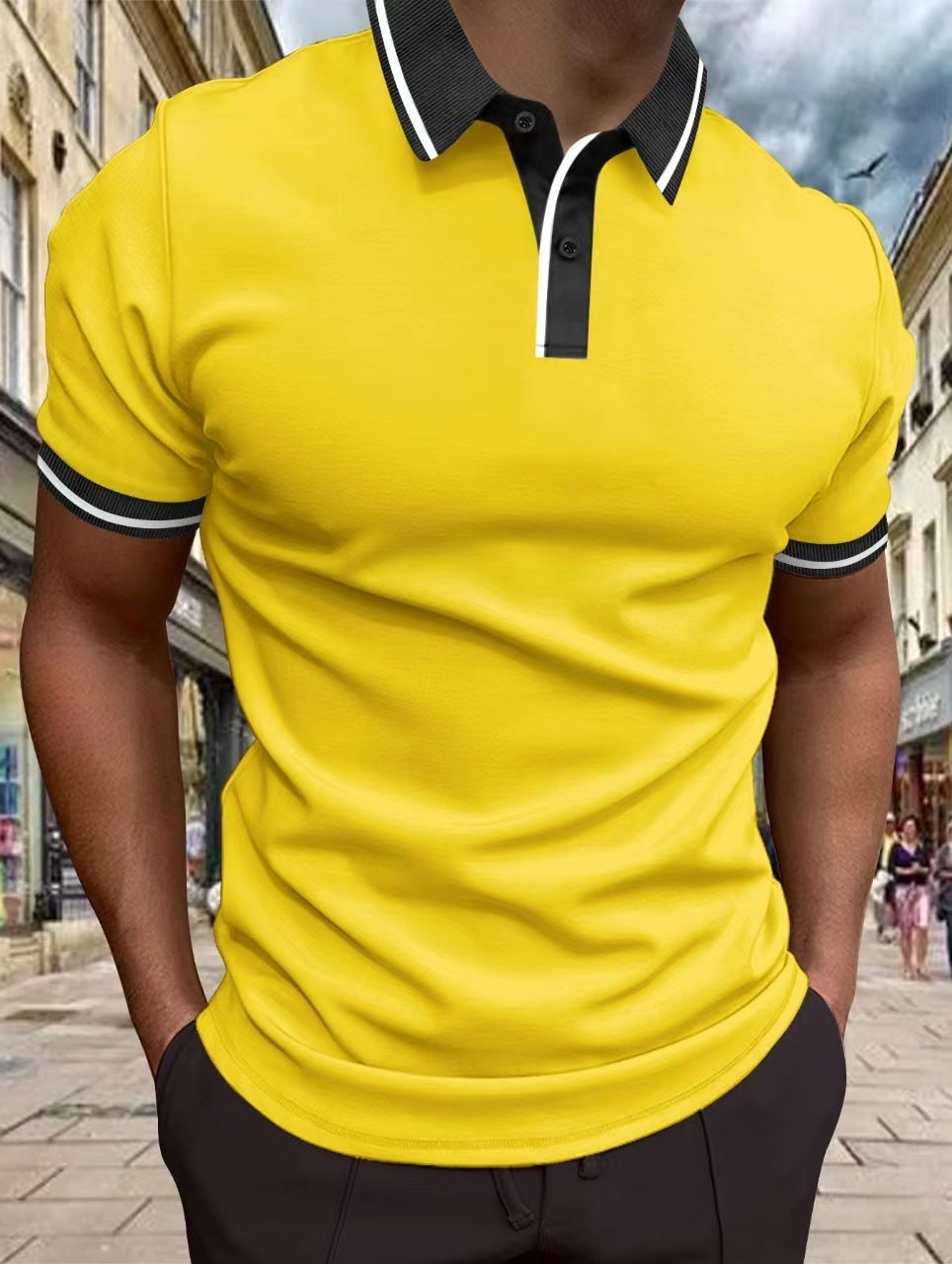 Men's Short-sleeved Polo Shirt Thread Lapel