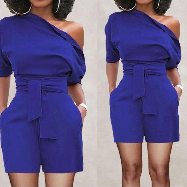 Women's Shoulder Button One-piece Shorts Suit