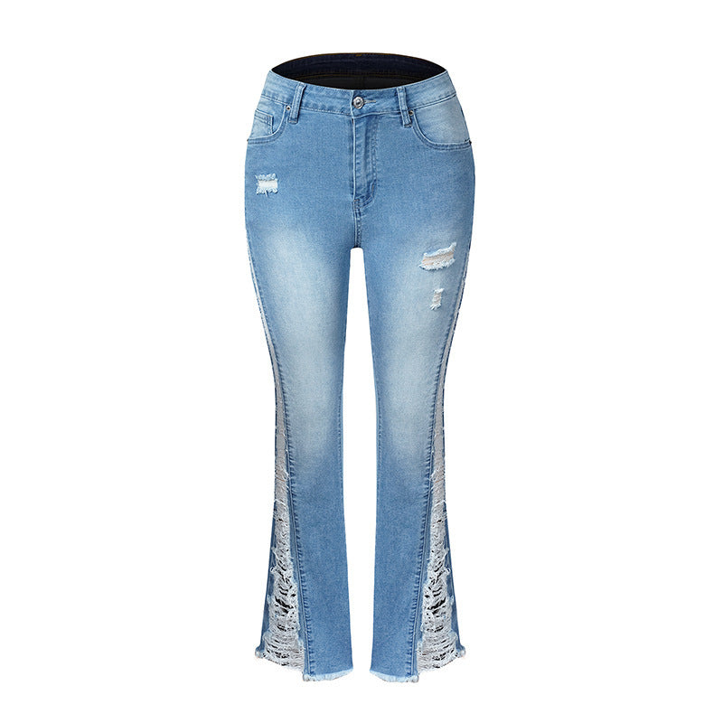 Women's Stretch Ripped Flared Jeans