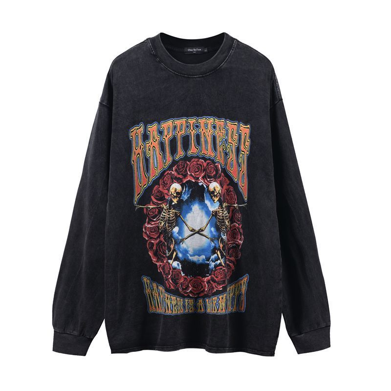 American High Street Retro Graffiti Long Sleeve Vintage Bottoming T-shirt For Men