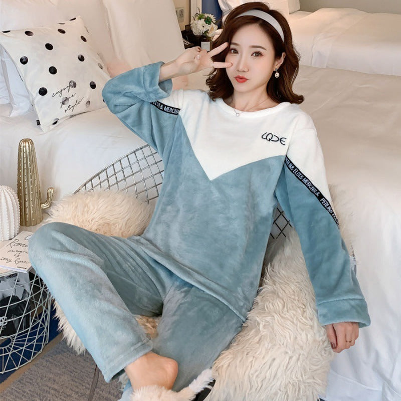 2 Pieces Women Sleepwear Warm Winter Thick