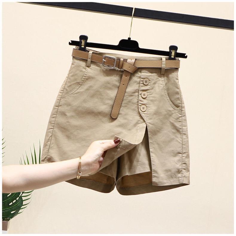 Summer New Button High Waist With Belt Cotton Shorts For Women