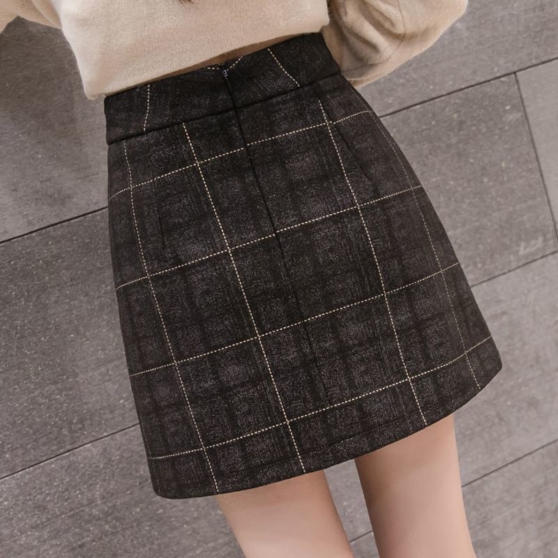 Plaid Skirt Women Irregular Woolen  Short Skirt