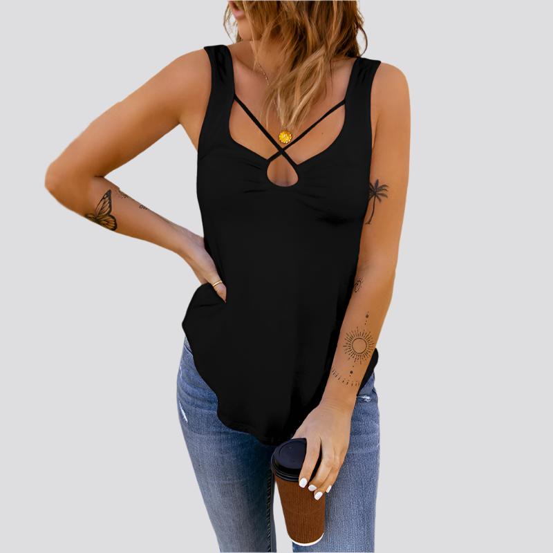 European And American Women's Clothing Cross Solid Color  Camisole Top Women