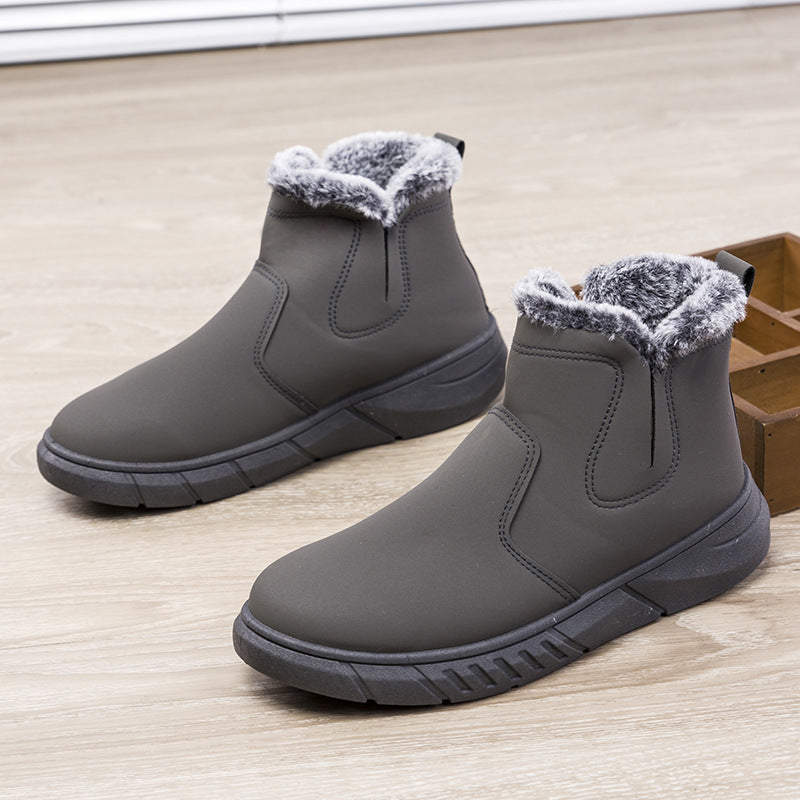 Winter Snow Boots Men V Cutout Shoes With Plush Ankle Boots