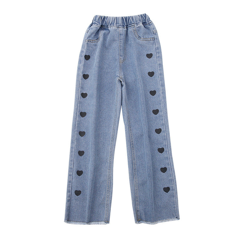 Girls Denim Funky Casual Love Wide Leg Pants