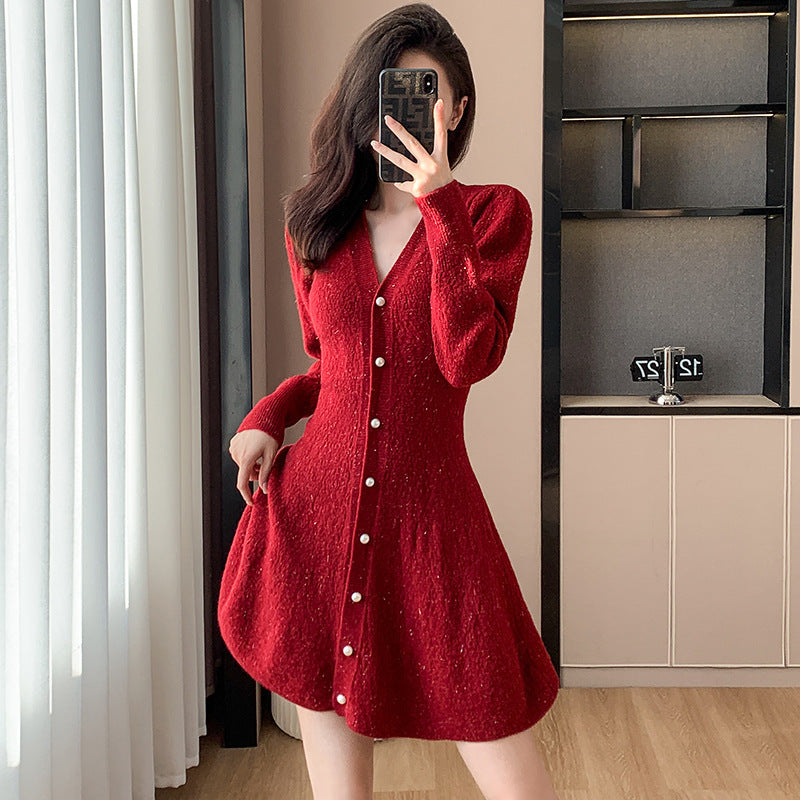 Casual New Year Christmas Shirt Waist-tight Temperament Dress