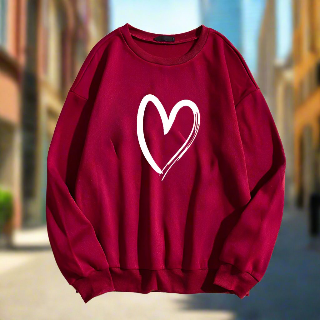 Printed Heart Trendy Sweater For Women