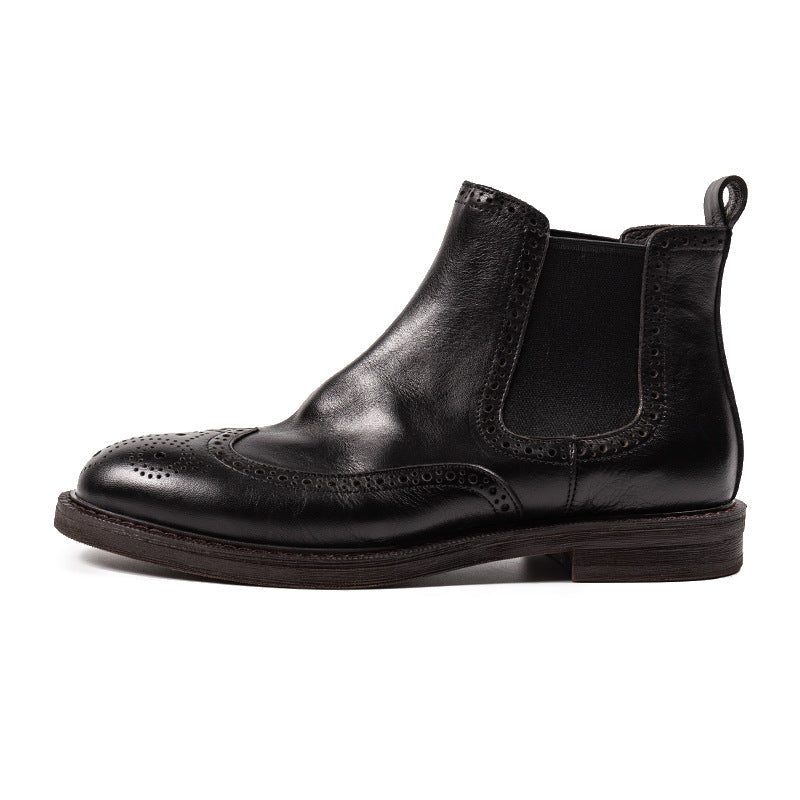 New Chelsea Boots Brogue Carved Leather Shoes For Men