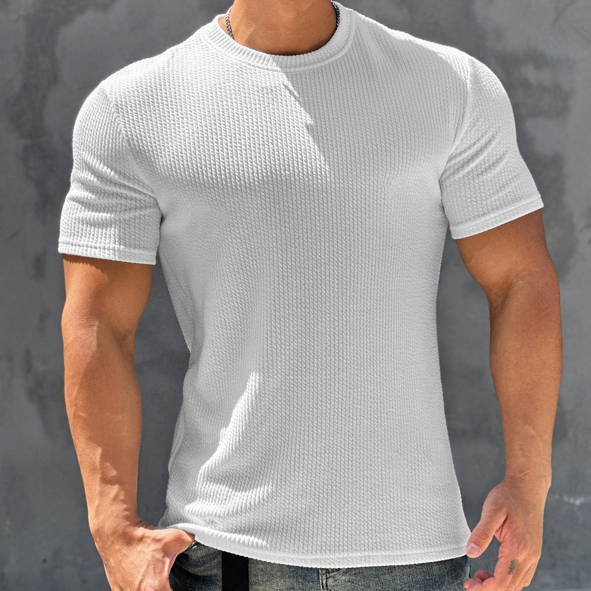 Sports And Fitness Short Sleeved Men's Textured Quick Drying T-shirt