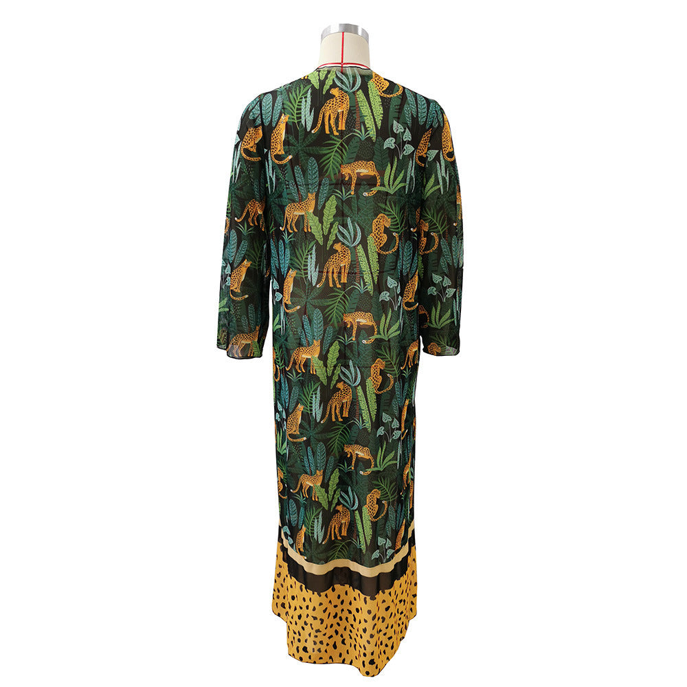 Chiffon Beach Blouse Cardigan Print Maxi Dress