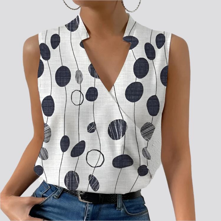 Casual Printed Tops Summer V-neck Sleeveless T-shirt Womens Clothing