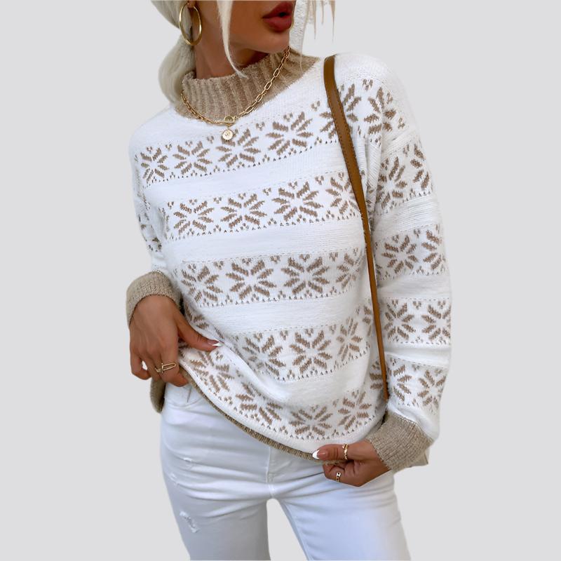 Half High Neck Christmas Snowflake Sweater Blouse