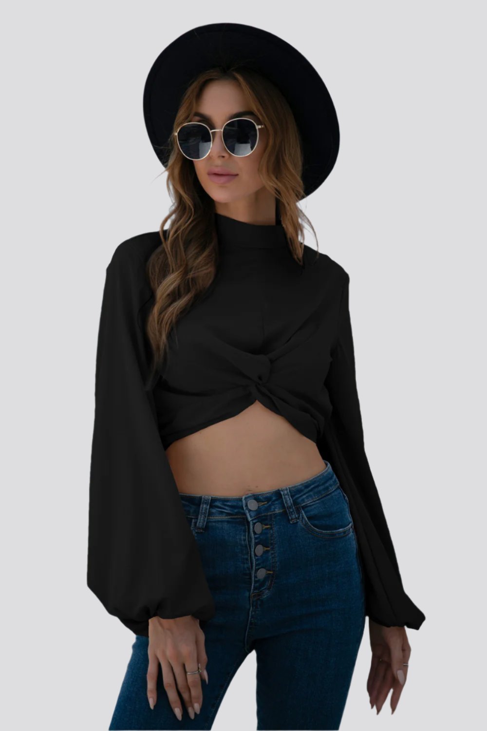 Design Twisted Lantern Sleeve Crop Top